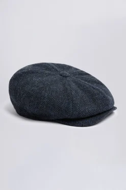 Navy Harris Tweed Herringbone Baker Boy Cap