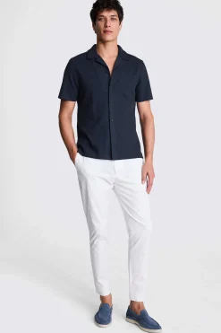 Navy Knitted Cuban Collar Shirt