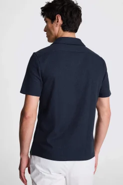 Navy Knitted Cuban Collar Shirt