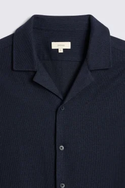 Navy Knitted Cuban Collar Shirt
