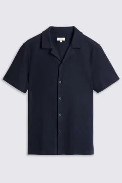 Navy Knitted Cuban Collar Shirt