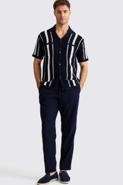 Navy Linen Drawstring Trousers