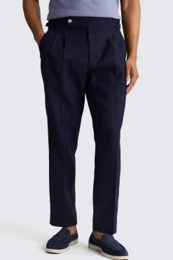 Navy Linen Pleated Trousers