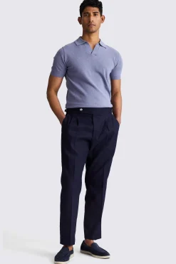 Navy Linen Pleated Trousers