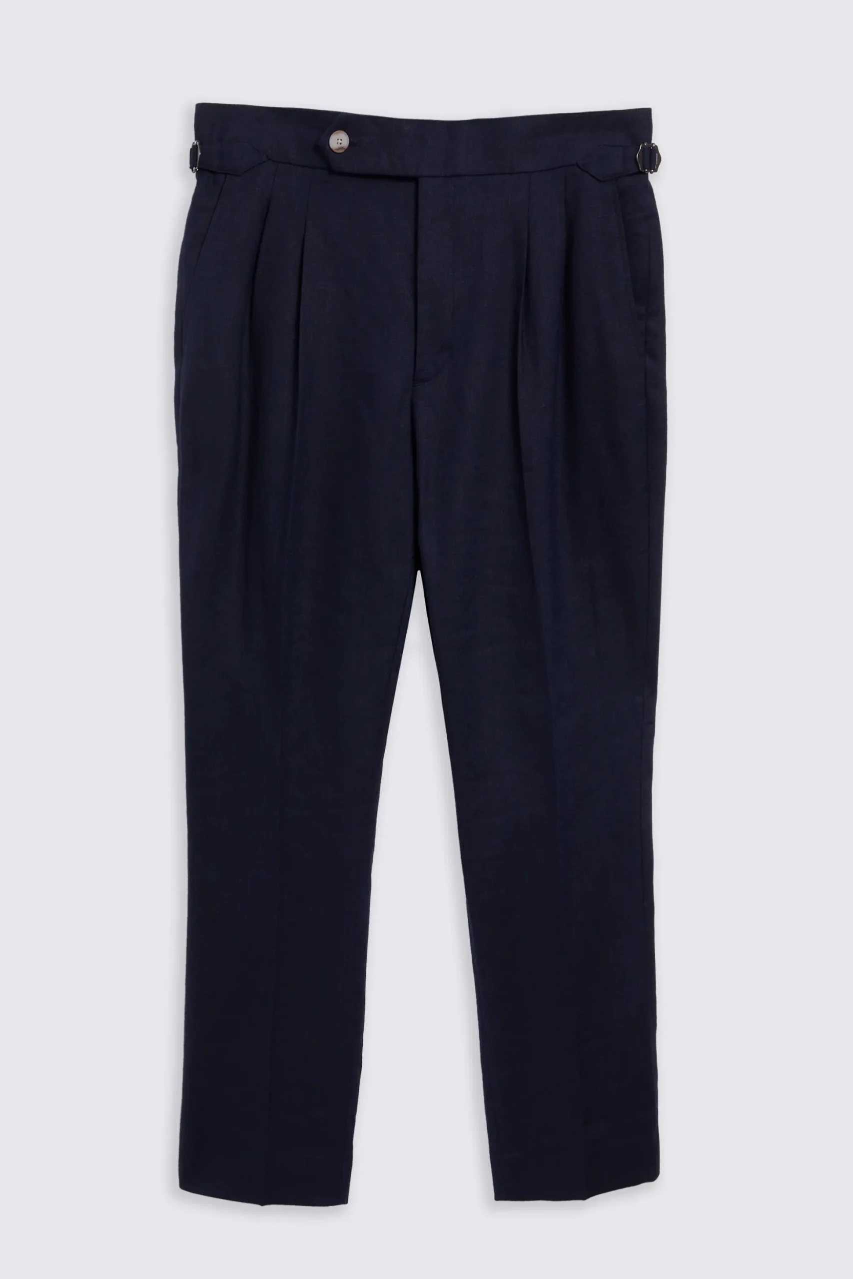 Navy Linen Pleated Trousers