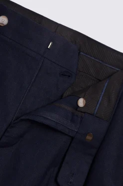 Navy Linen Pleated Trousers