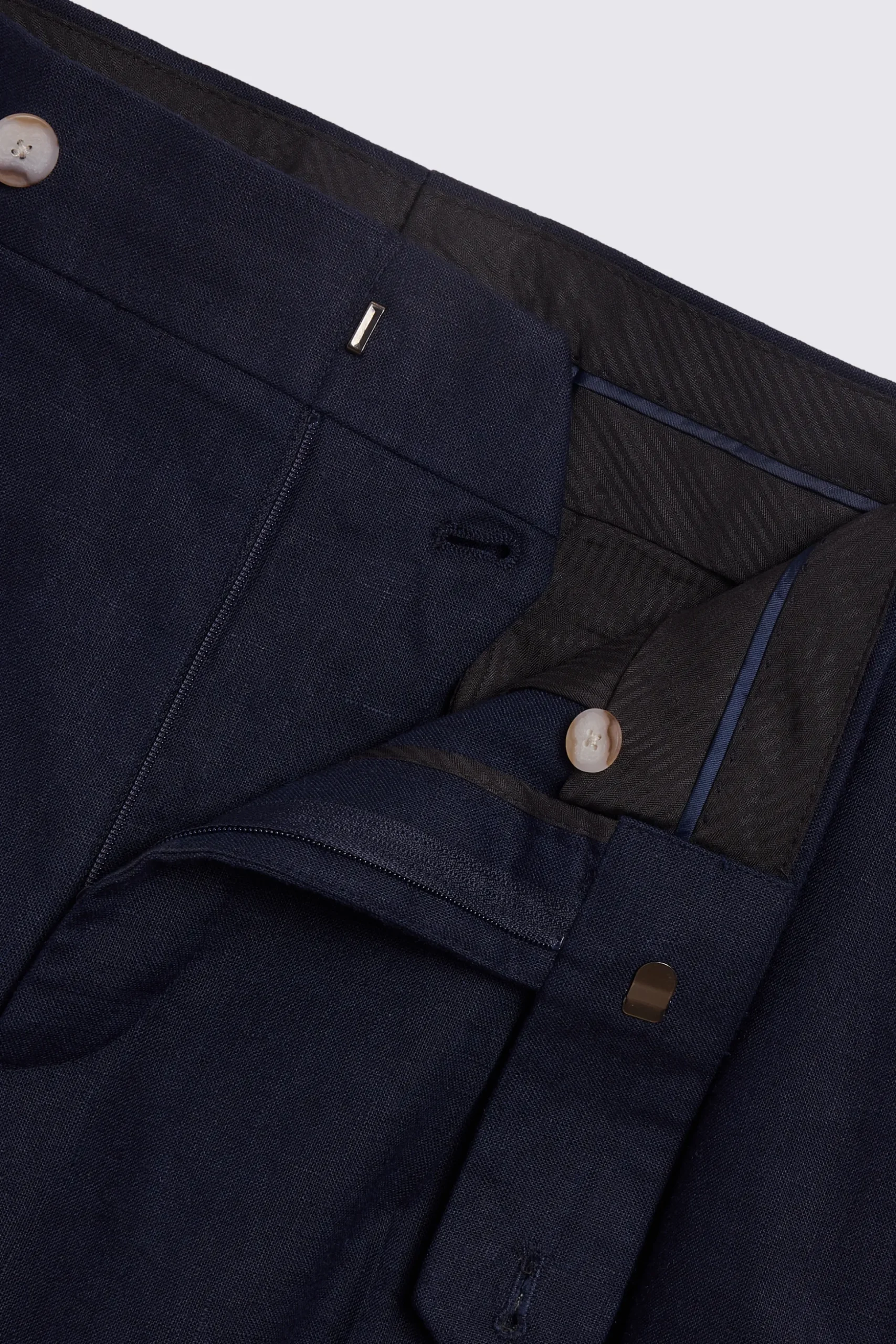 Navy Linen Pleated Trousers