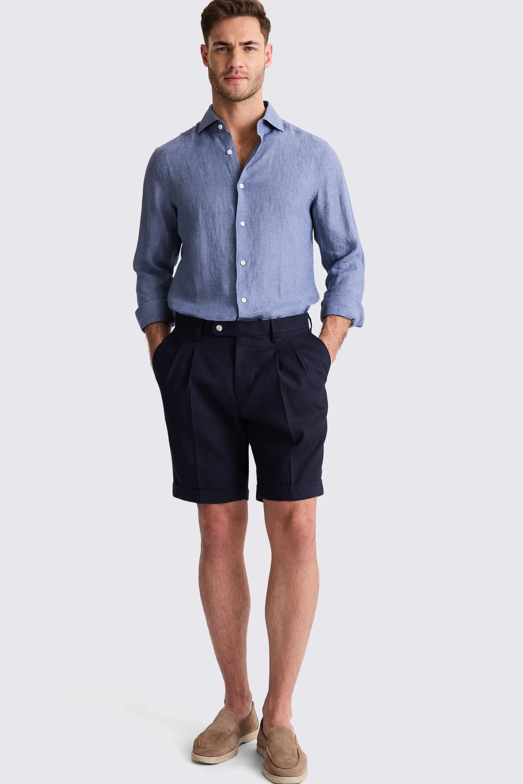 Navy Linen Shorts