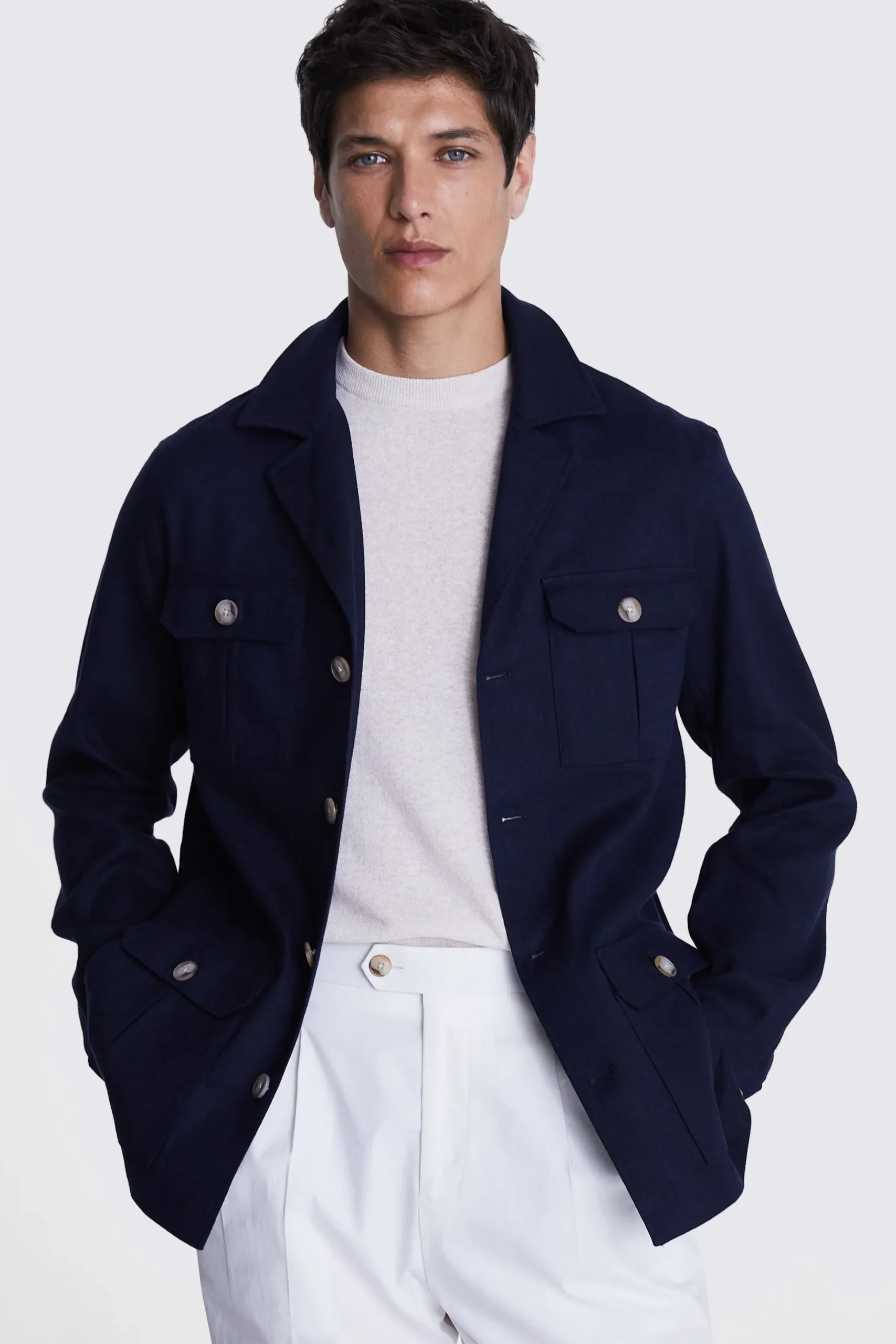 Navy Matte Linen Safari Shacket