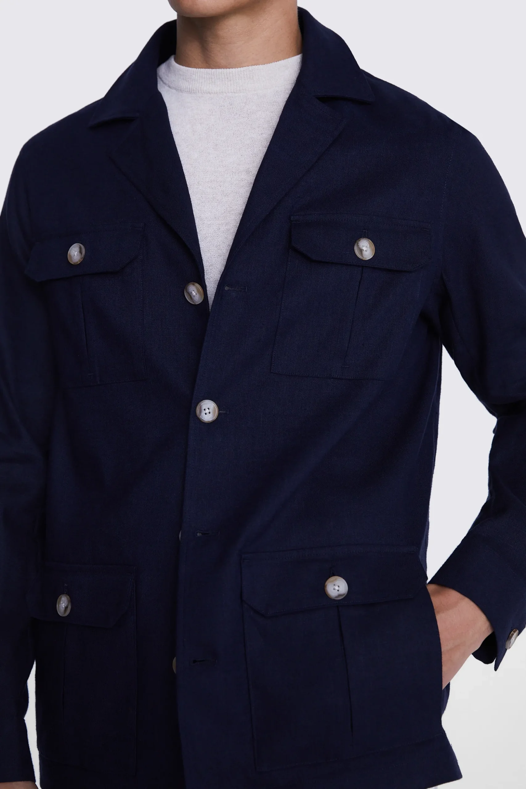 Navy Matte Linen Safari Shacket