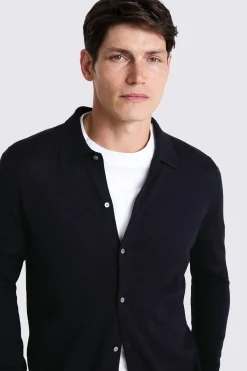 Navy Merino Button Through Shirt