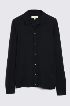 Navy Merino Button Through Shirt