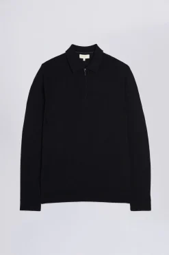 Navy Merino Zip-Neck Polo Shirt