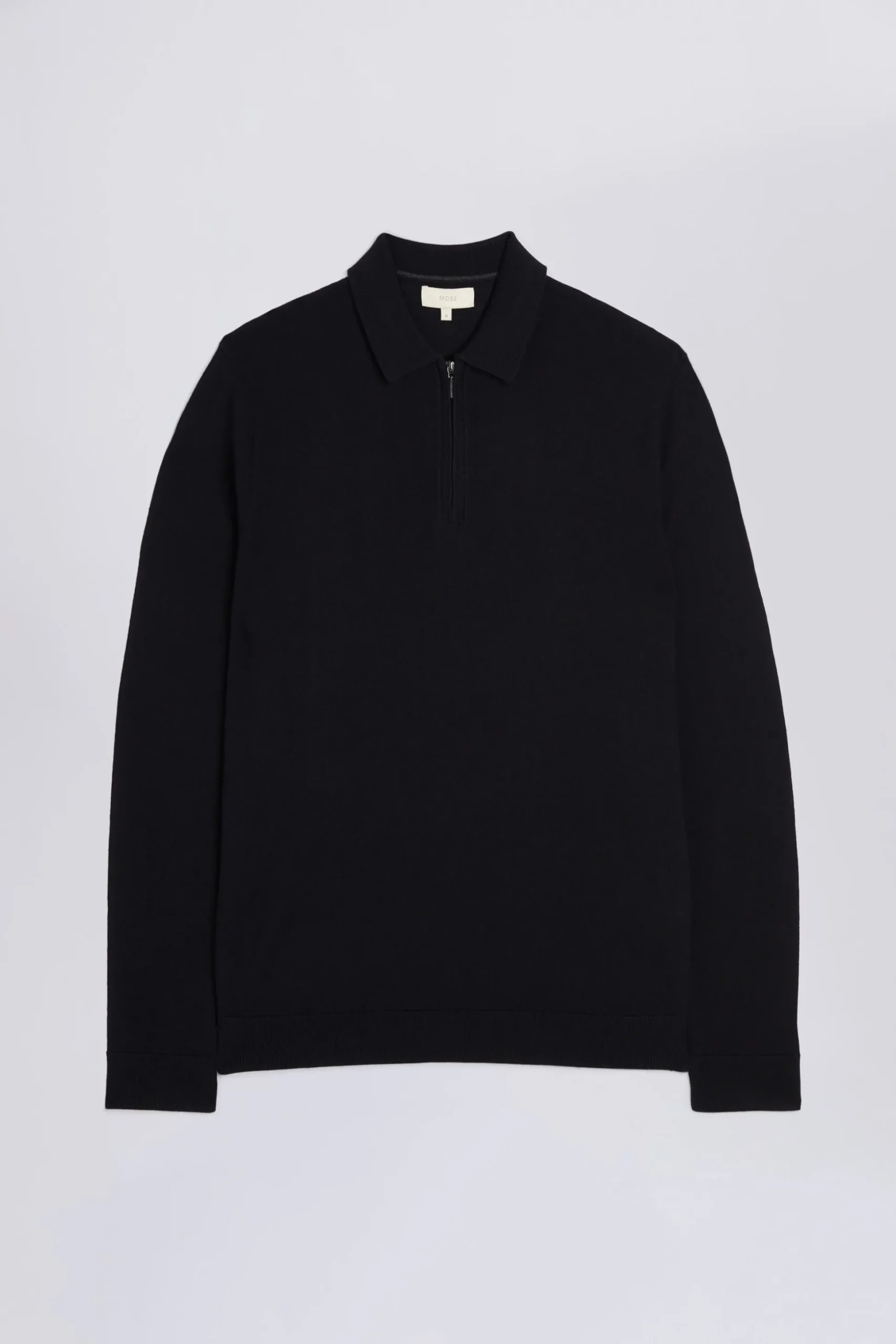 Navy Merino Zip-Neck Polo Shirt