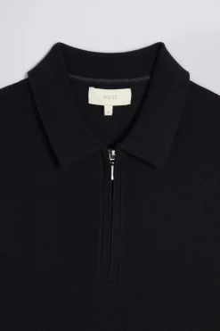 Navy Merino Zip-Neck Polo Shirt