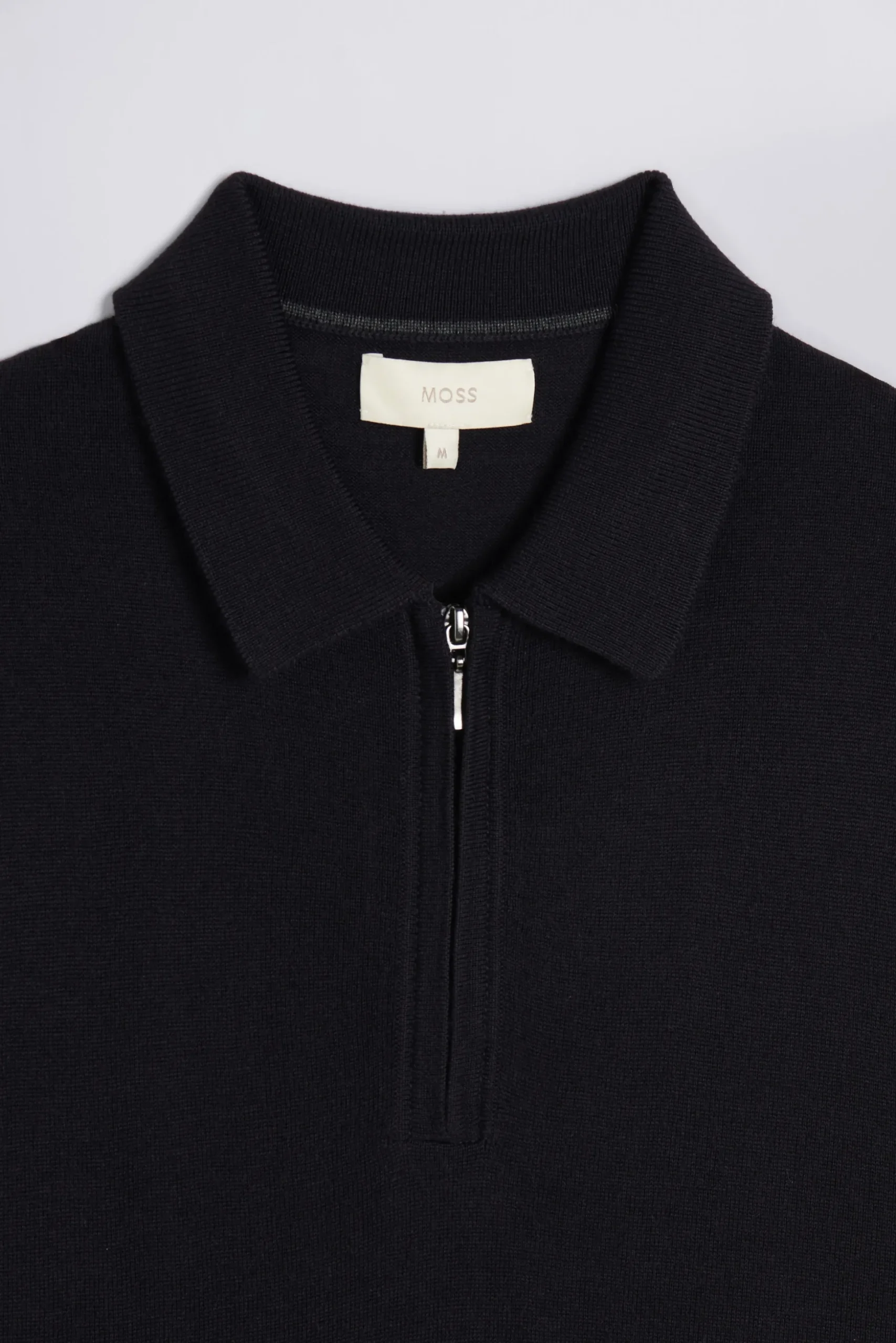 Navy Merino Zip-Neck Polo Shirt