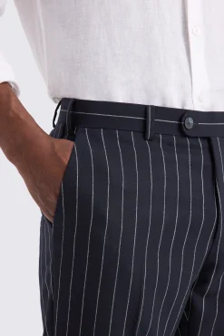 Navy Stripe Wool Tailored Trousers