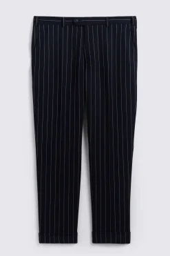 Navy Stripe Wool Tailored Trousers