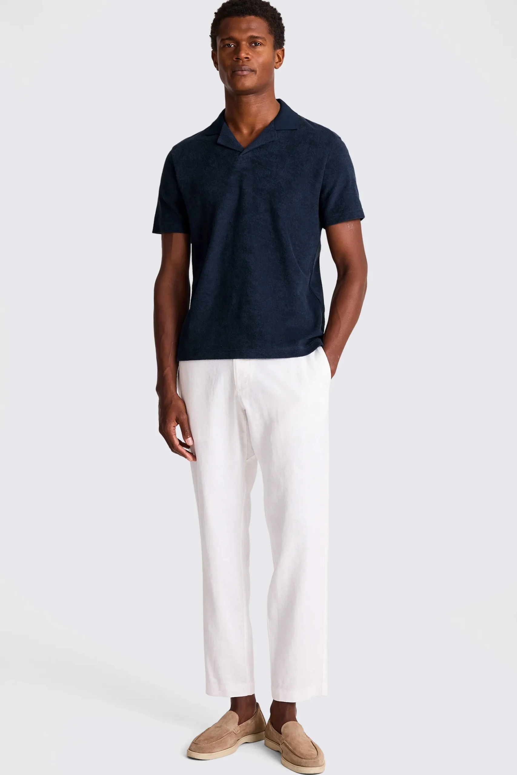 Navy Terry Towelling Skipper Polo