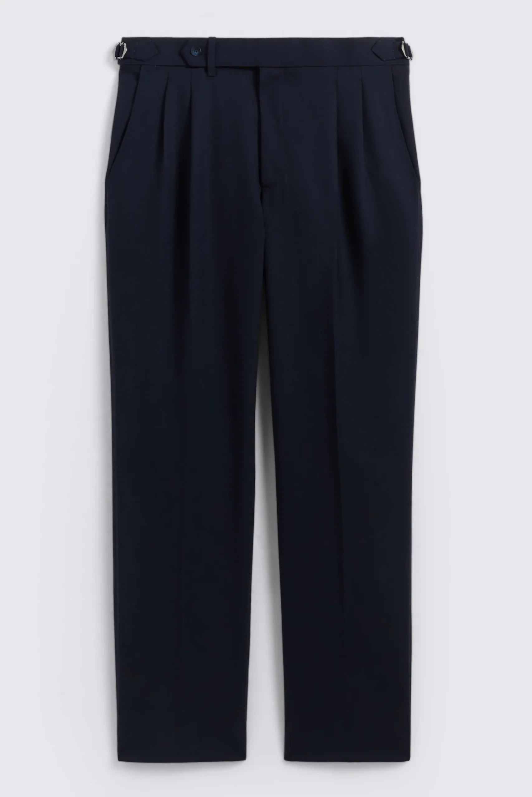 Navy Wool Pleated Trousers