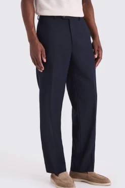 Navy Wool Wide Leg Tailored Trousers