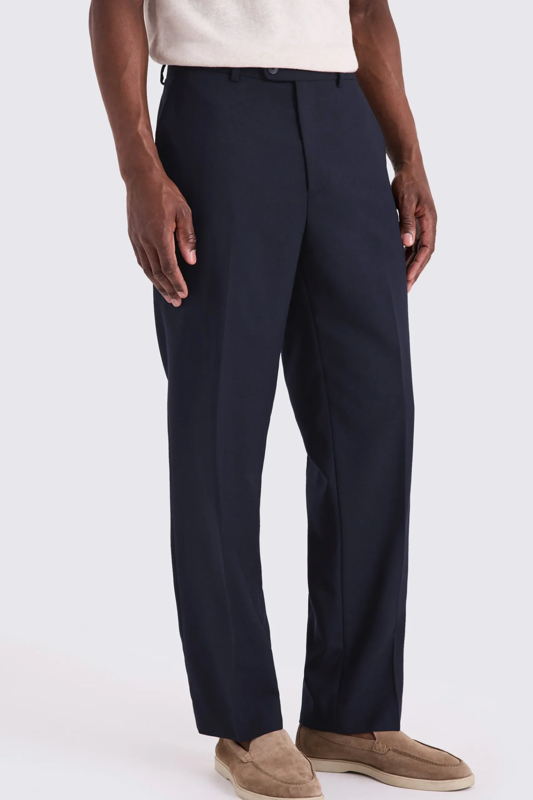 Navy Wool Wide Leg Tailored Trousers