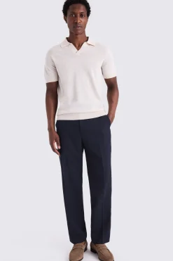 Navy Wool Wide Leg Tailored Trousers