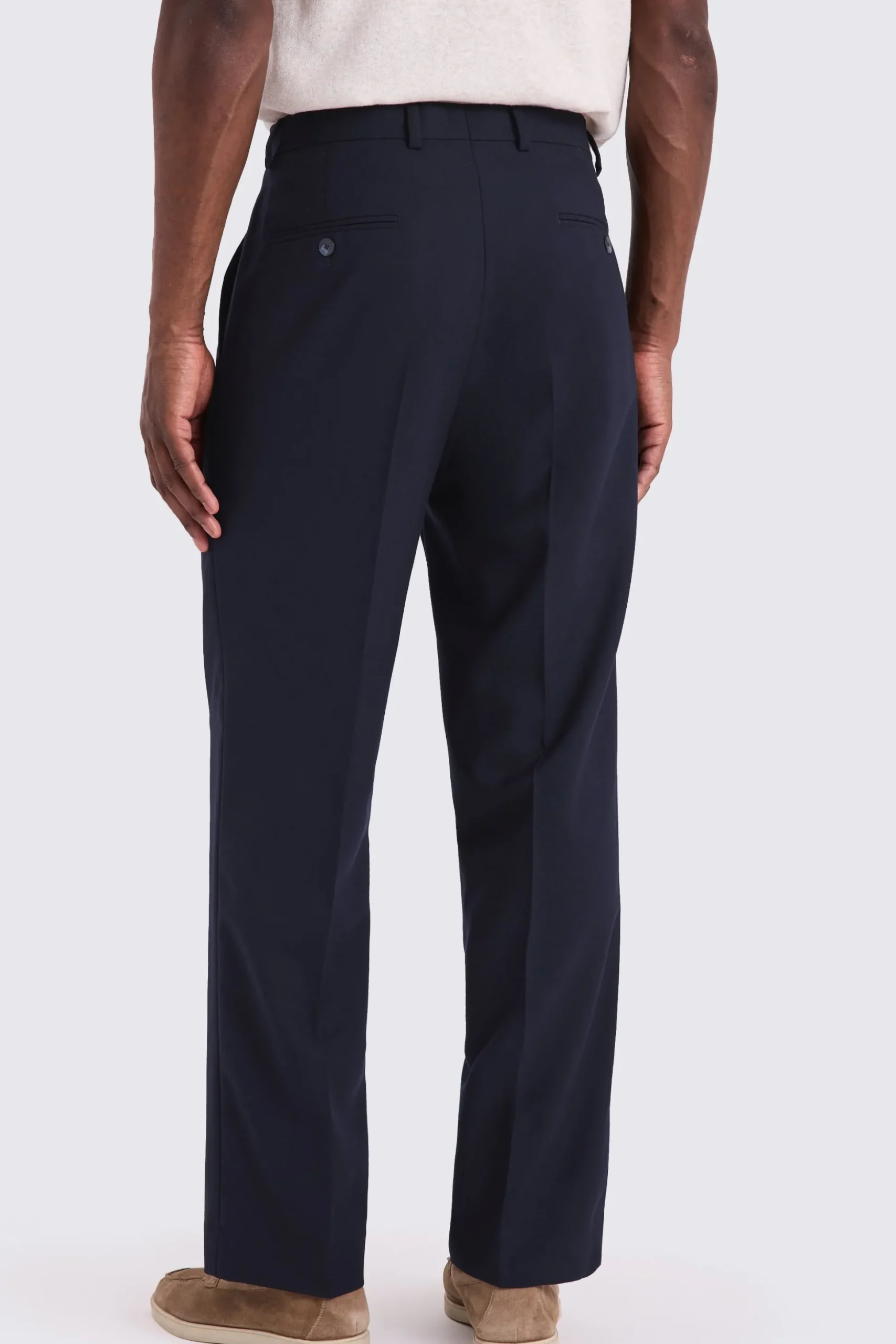 Navy Wool Wide Leg Tailored Trousers