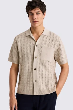 Neutral Chevron Pointelle Knitted Shirt