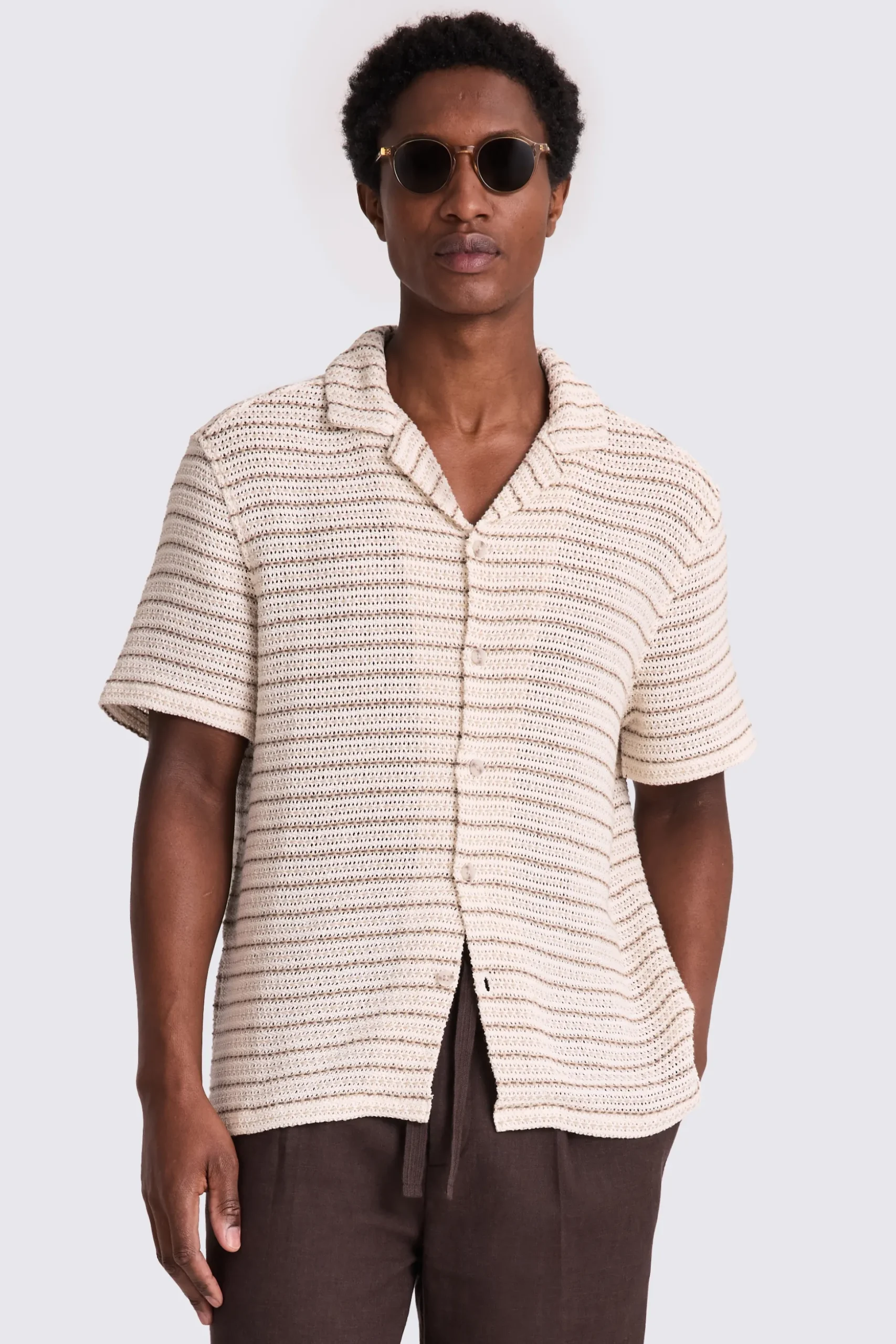 Neutral Crochet Stripe Shirt