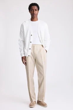 Neutral Wool Pleated Trousers