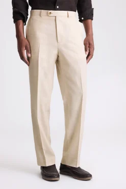 Neutral Wool Wide Leg Tailored Trousers