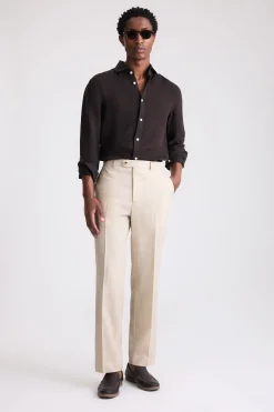 Neutral Wool Wide Leg Tailored Trousers