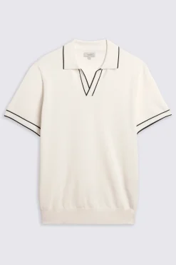Off White Contrast Placket Skipper Polo
