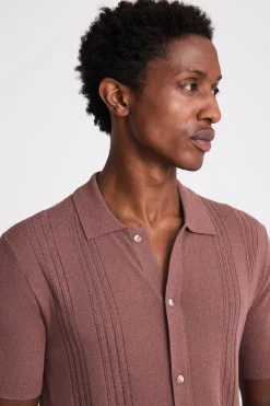 Pink Bouclé Pointelle Button Through Shirt