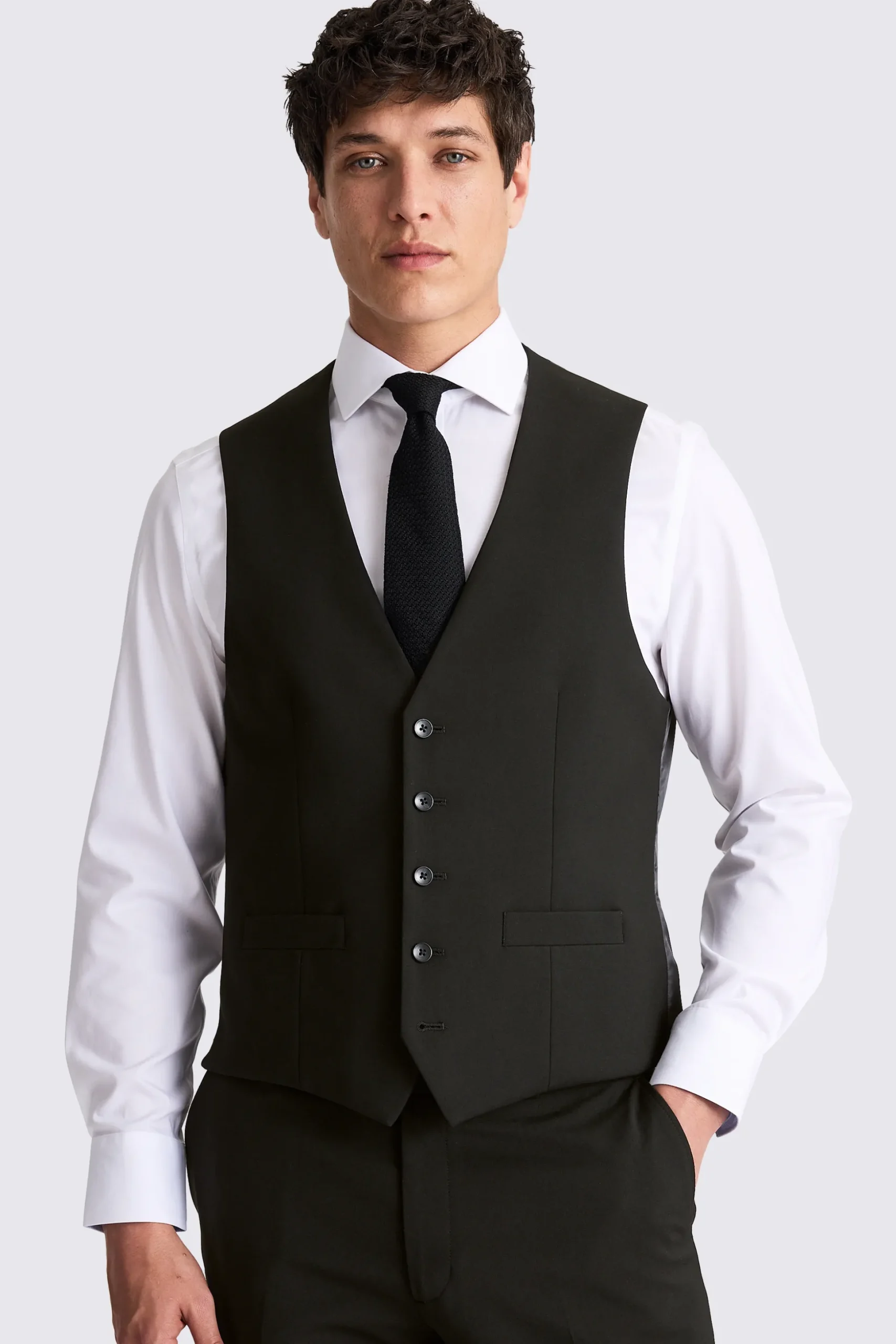 Regular Fit Black Stretch Waistcoat