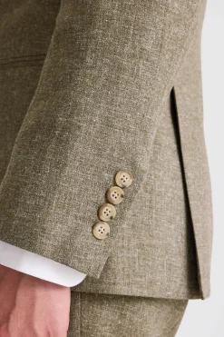 Regular Fit Khaki Cotton Linen Suit