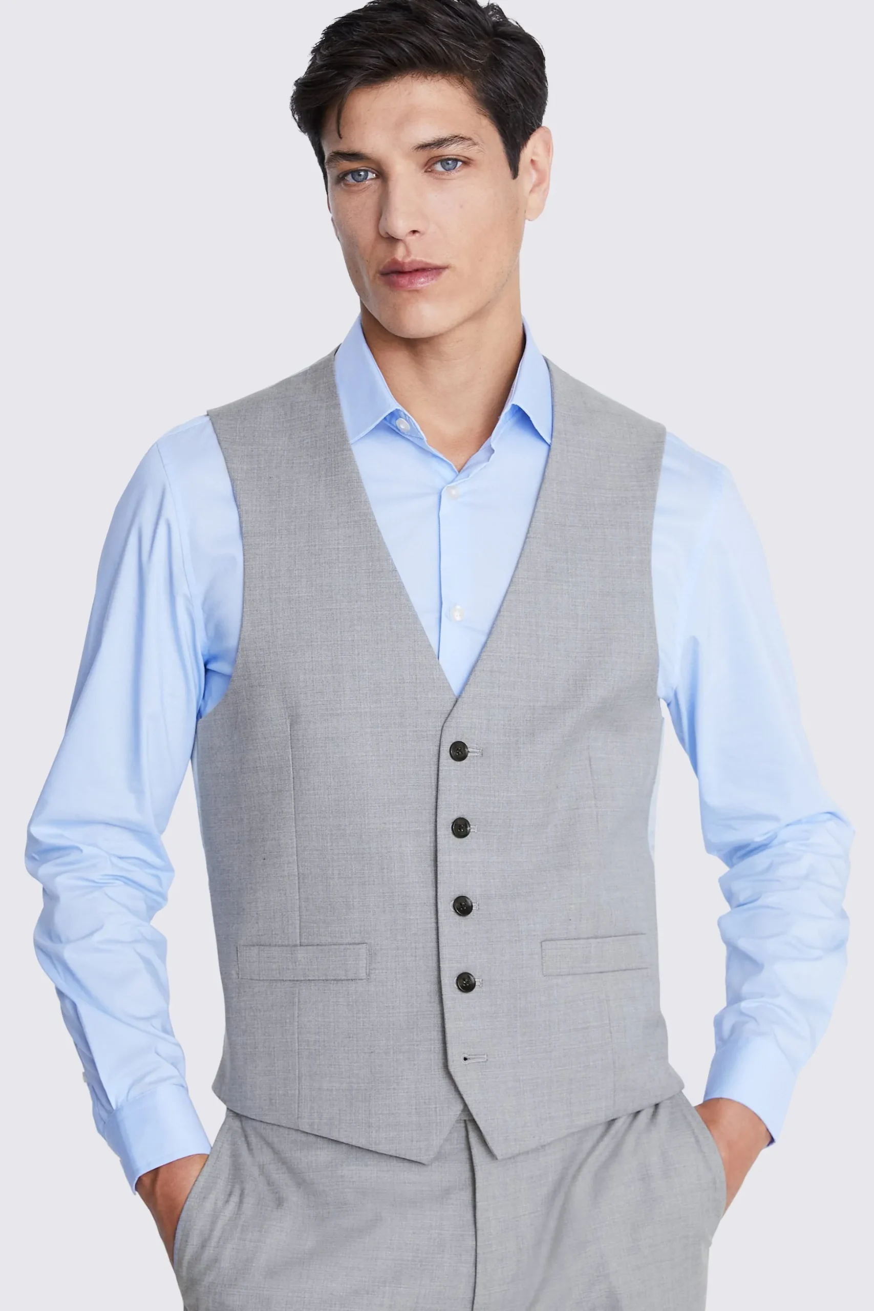 Regular Fit Light Grey Stretch Waistcoat