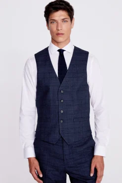 Regular Fit Navy Black Check Waistcoat