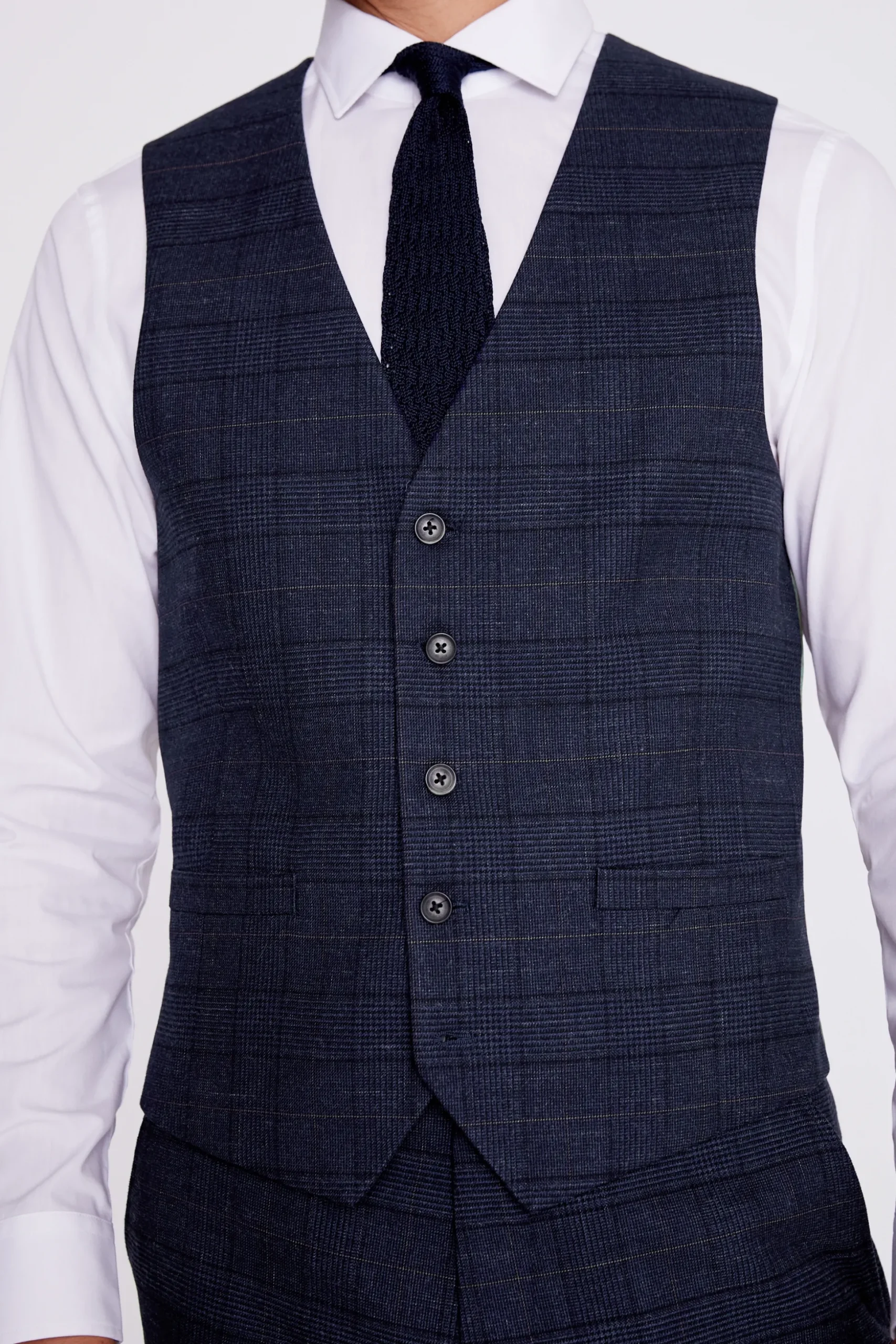 Regular Fit Navy Black Check Waistcoat