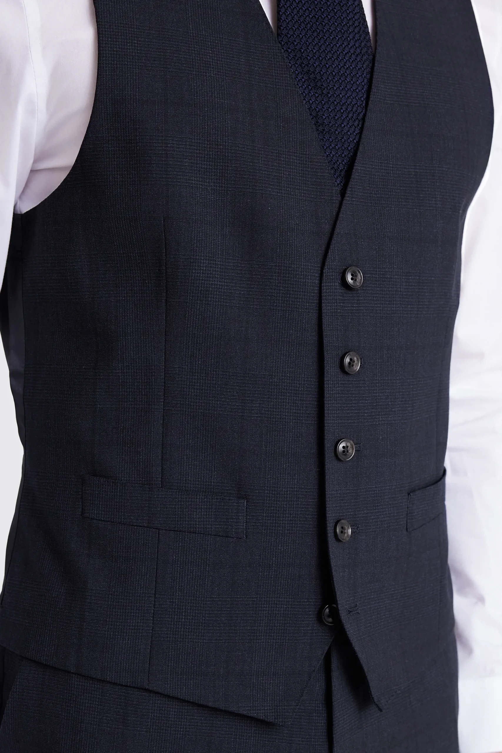 Regular Fit Navy Check Waistcoat
