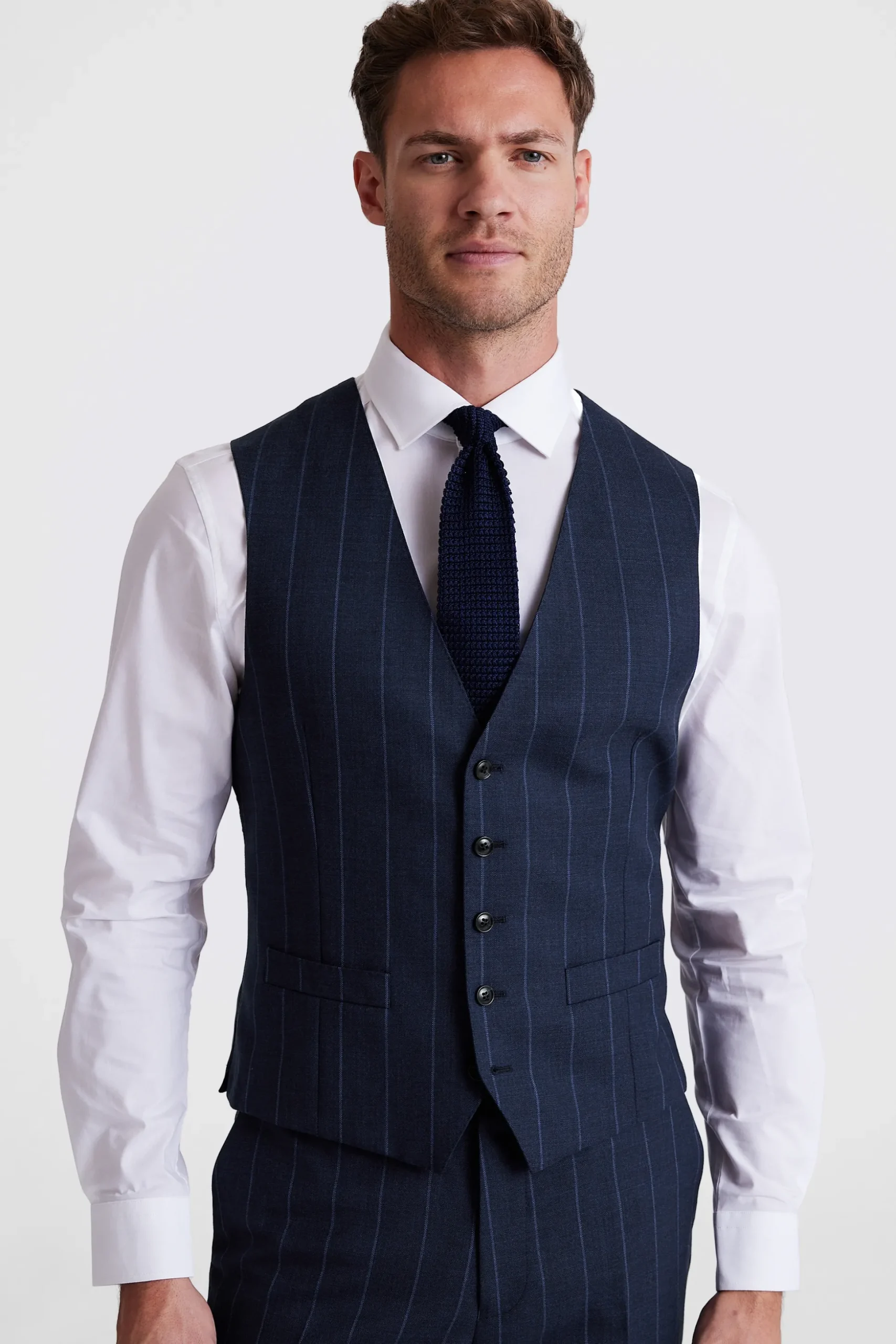 Regular Fit Navy Stripe Waistcoat