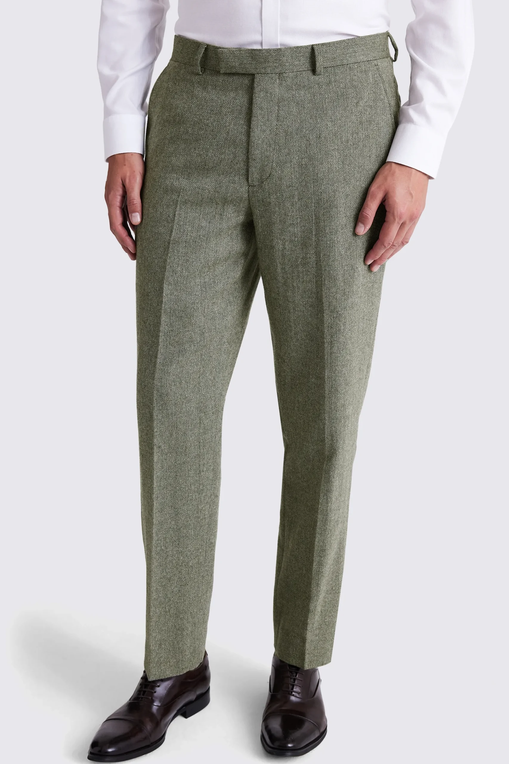 Regular Fit Sage Herringbone Trouser