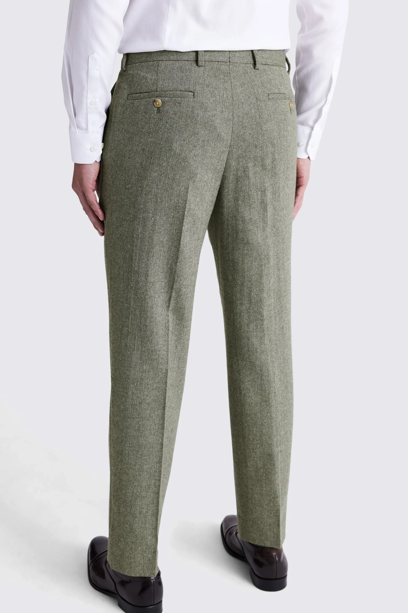Regular Fit Sage Herringbone Trouser