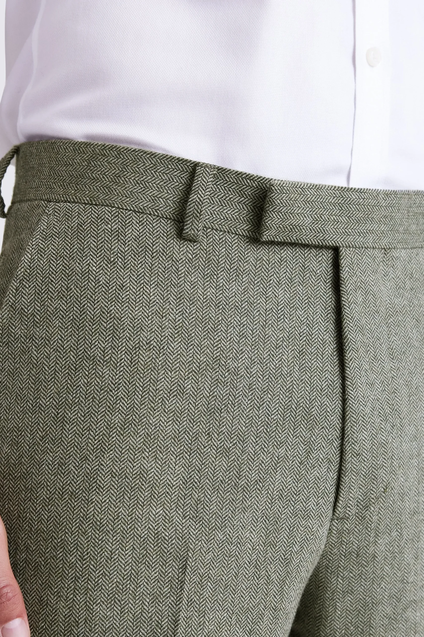 Regular Fit Sage Herringbone Trouser