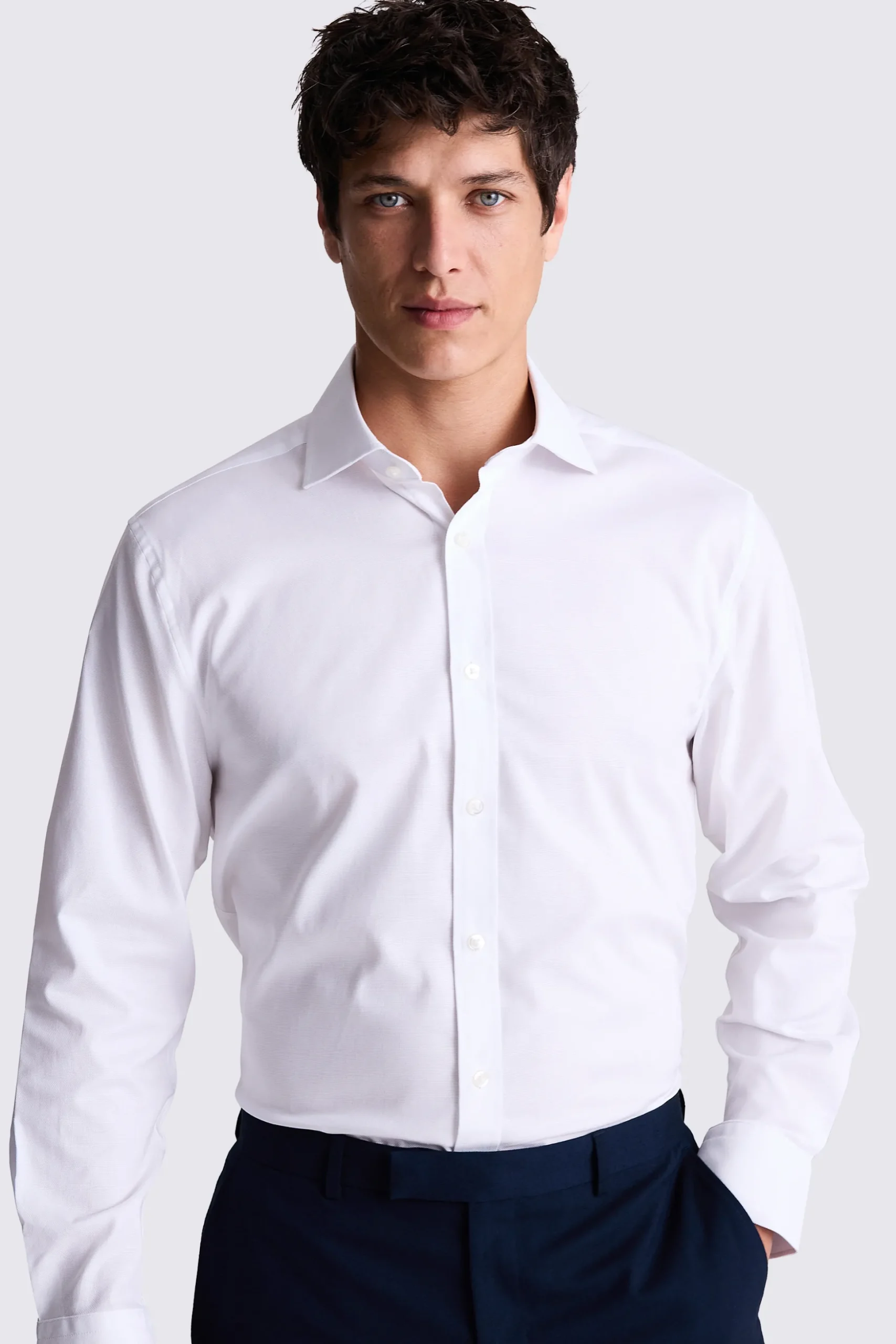 Regular Fit White Dobby Stretch Shirt