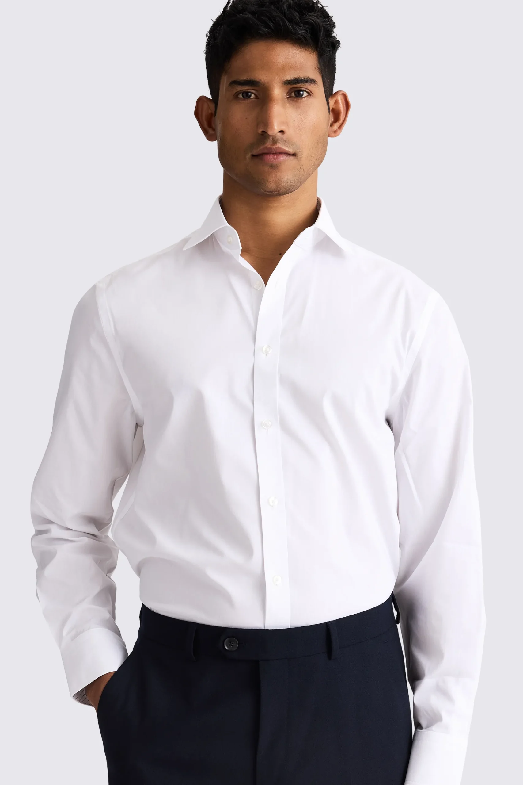 Regular Fit White Stretch Print Contrast Shirt