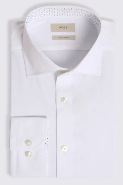 Regular Fit White Stretch Print Contrast Shirt