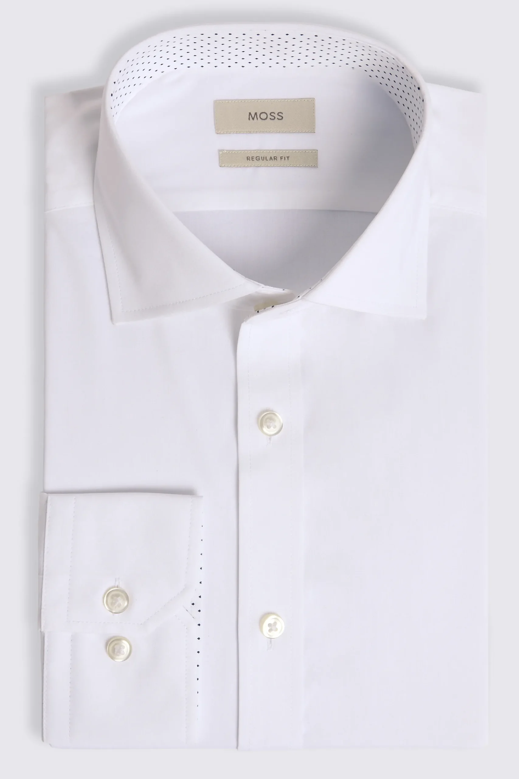 Regular Fit White Stretch Print Contrast Shirt