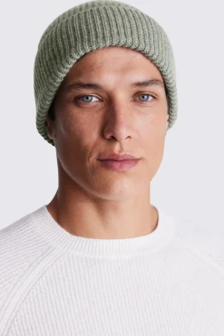 Sage Cashmere Blend Ribbed Beanie
